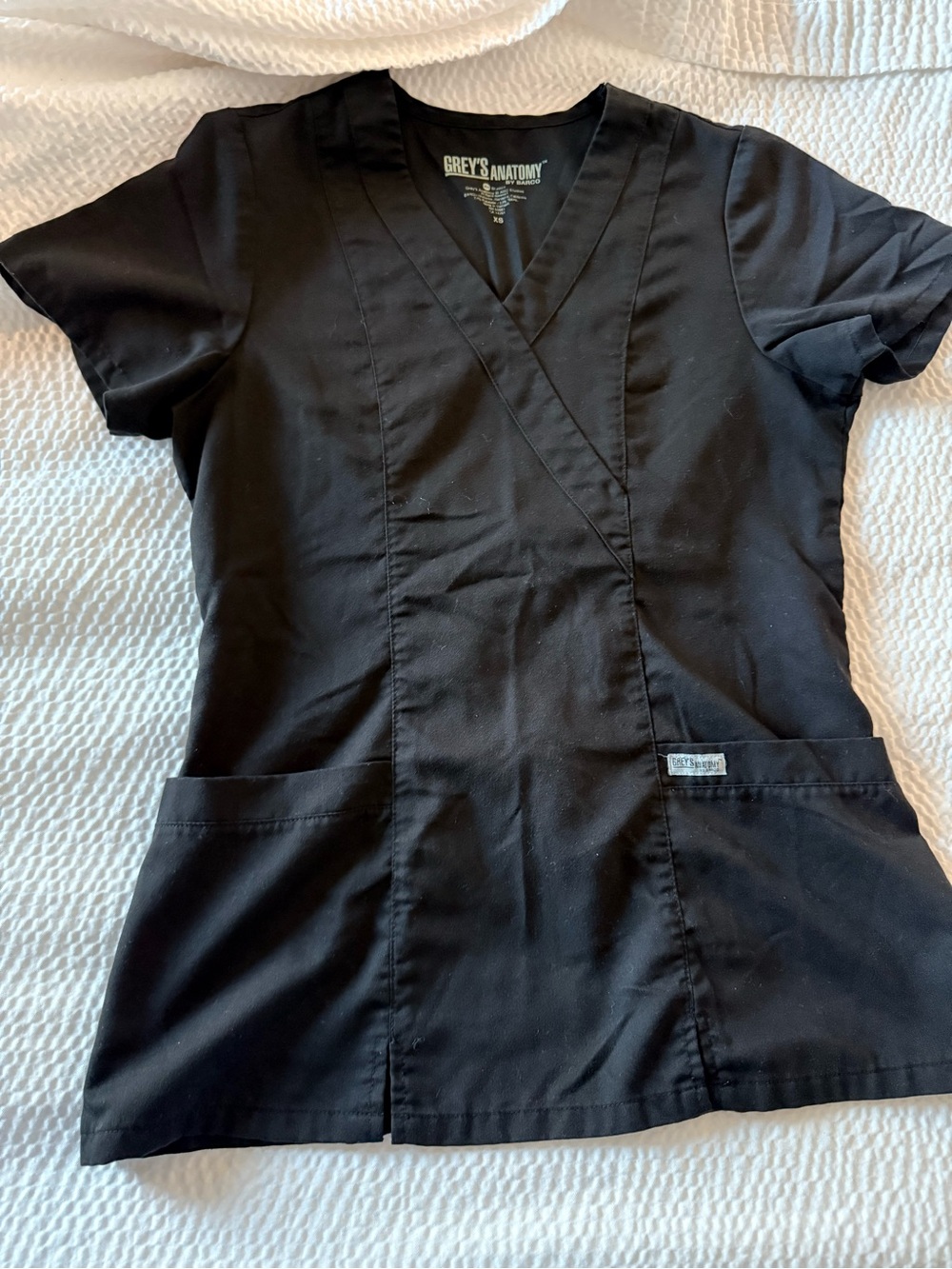 Grey's Anatomy Black Women's Mock Wrap Scrub Top